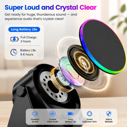 5-in-1 Wireless Bluetooth Speaker with 360° Rotating LED Charging Stand