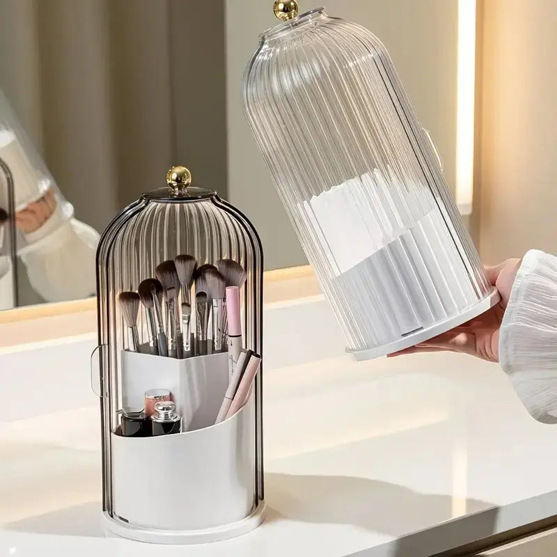✨✨Dustproof Acrylic Organizer with Cover – 360° Rotating Storage for Makeup Brushes, Toothbrushes & Pens