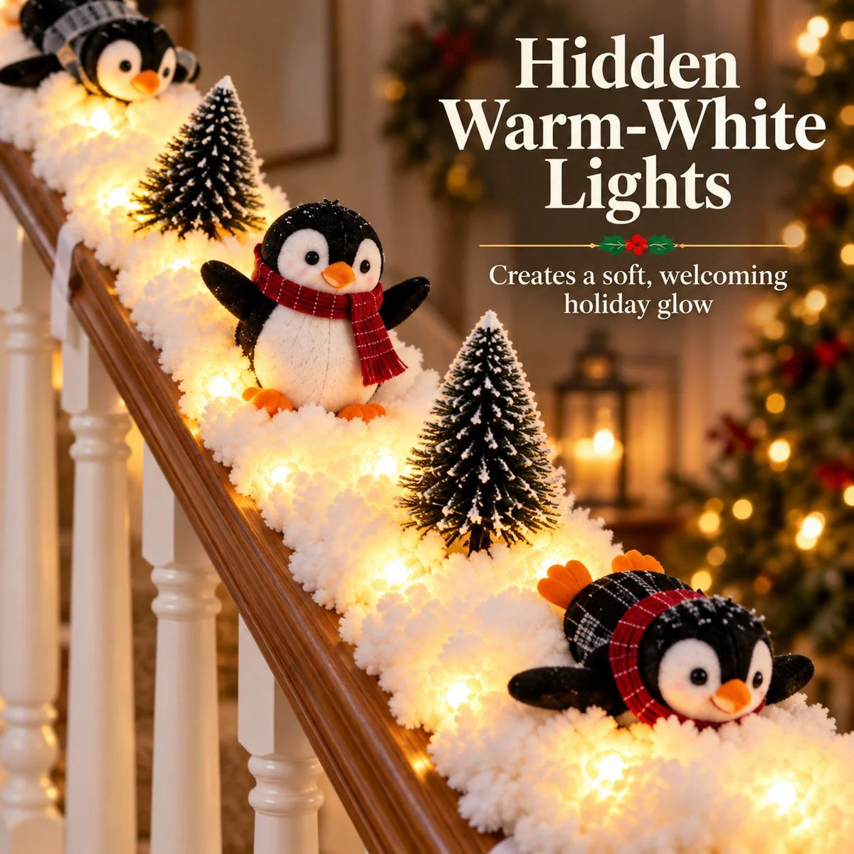 🔥 Hot Sale 40% OFF – Playful Penguin Snowy Stair Railing Decor 🐧❄️