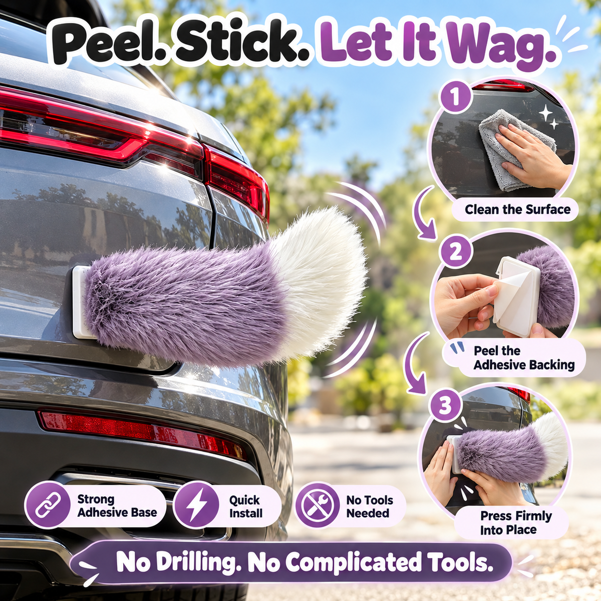 🐾 Remote Control Moving Car Tail – USB Rechargeable Fluffy Vehicle Decoration