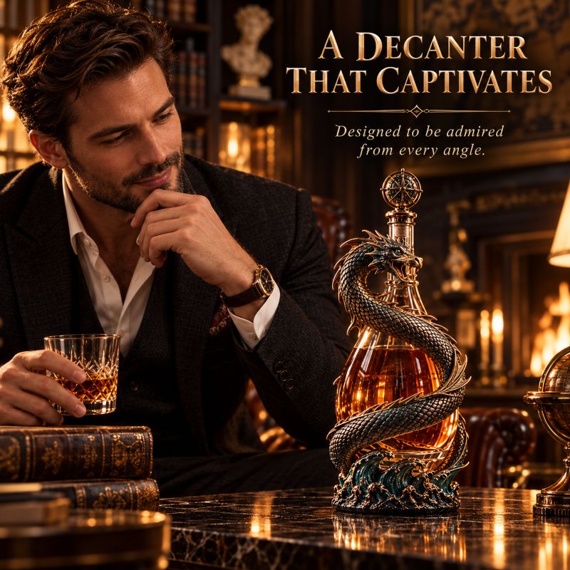 Leviathan Coil Dragon Decanter™ — Whiskey Decanter with Compass Stopper & Sculpted Dragon Design(No liquid included）