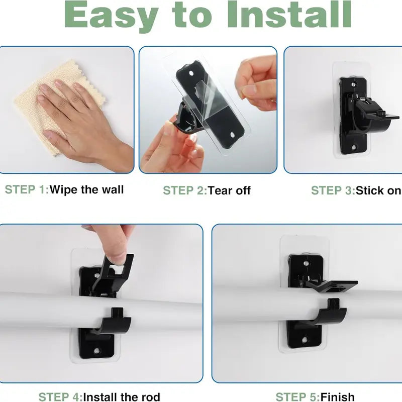 🏡 No-Drill Double Curtain Rod Brackets – Self-Adhesive 4-Pack - Rustic Brown
