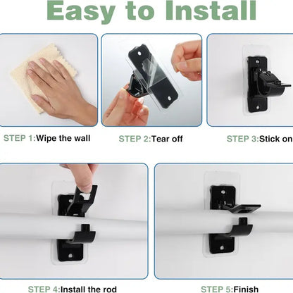 🏡 No-Drill Double Curtain Rod Brackets – Self-Adhesive 4-Pack - Rustic Brown
