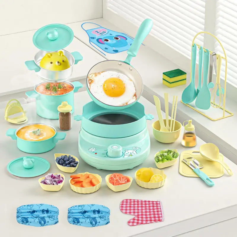 48-Piece Kids’ Mini Real-Cooking Kitchen Set with Electric Stove & Cookware