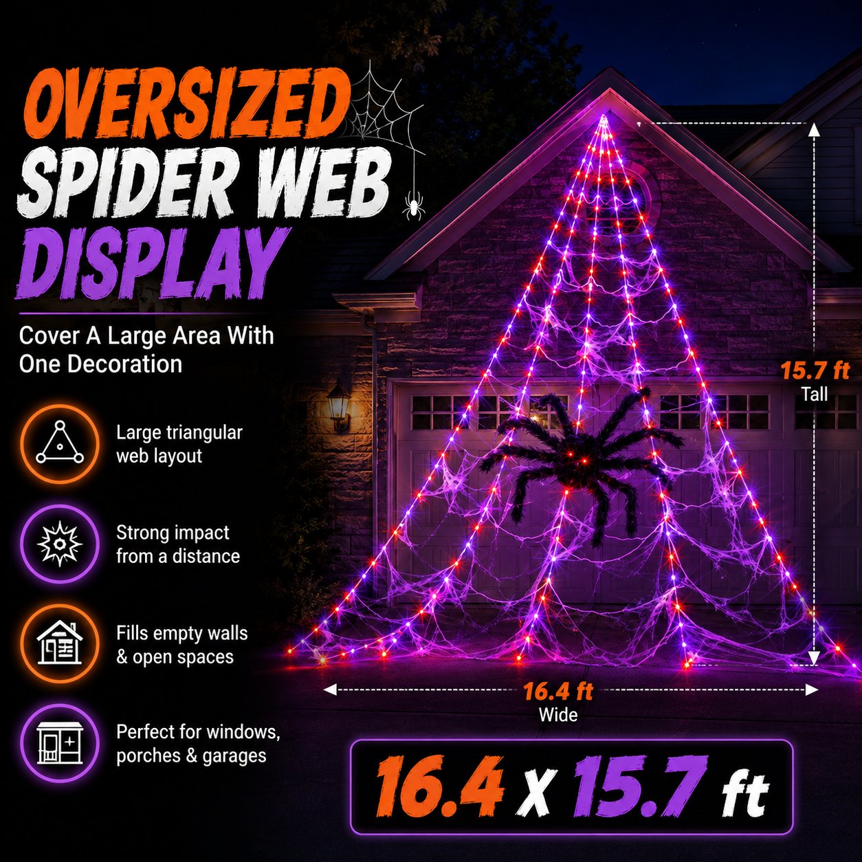 Giant Light-Up Spider Web Halloween Decoration