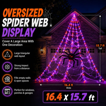 Giant Light-Up Spider Web Halloween Decoration