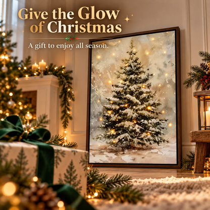 Light-Up Snowy Christmas Tree Wall Art – Framed Holiday Decor with Warm Twinkling Lights