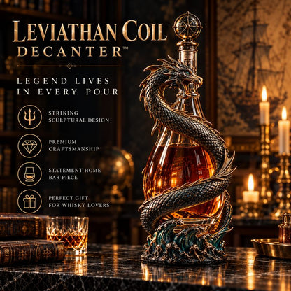 Leviathan Coil Dragon Decanter™ — Whiskey Decanter with Compass Stopper & Sculpted Dragon Design(No liquid included）