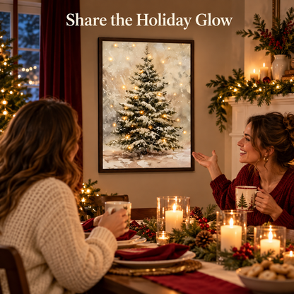 Light-Up Snowy Christmas Tree Wall Art – Framed Holiday Decor with Warm Twinkling Lights