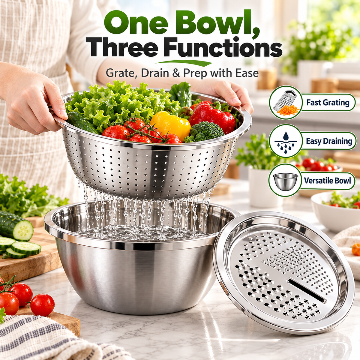 Set Ciotola Multifunzione 3 in 1 in Acciaio Inox 🥣