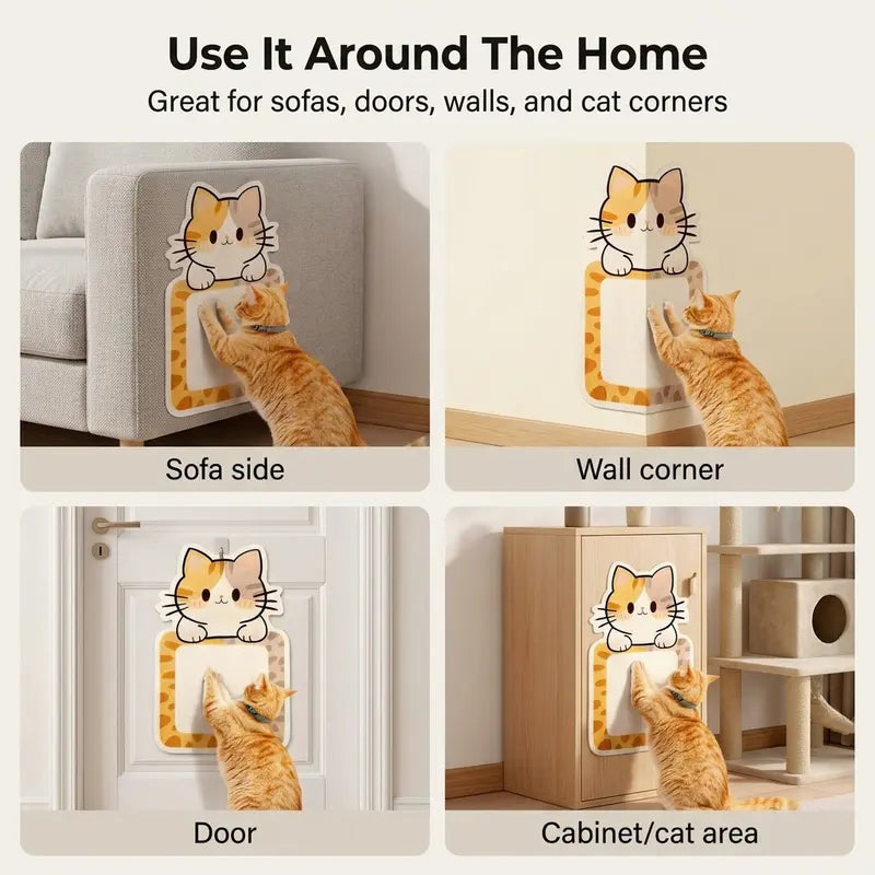 SmartWell Woven-Look Cat Scratcher Pad – Self-Adhesive Geometric Felt Furniture Protector with Bonus Toy