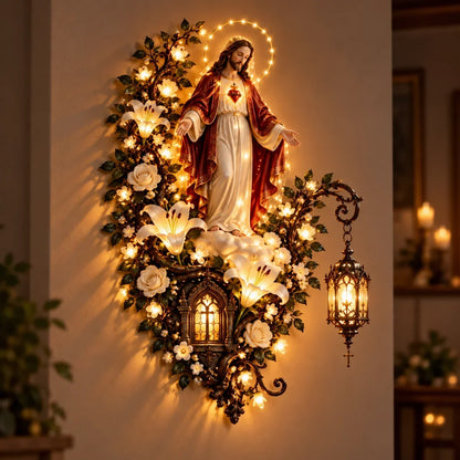 ⏳ Last Day 50% OFF-✨Illuminated Virgin Mary Floral Wall Decor