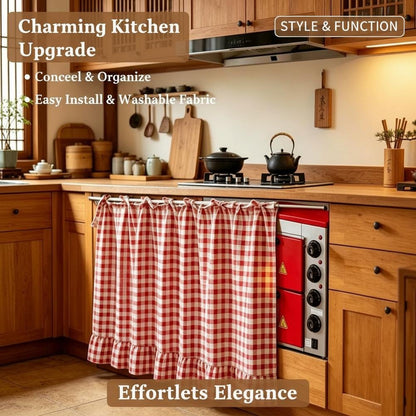 🏡✨ 2026 Farmhouse-Style Stove Curtain – Gingham Grid Ruffle-Edge Tier Curtains 🍽️