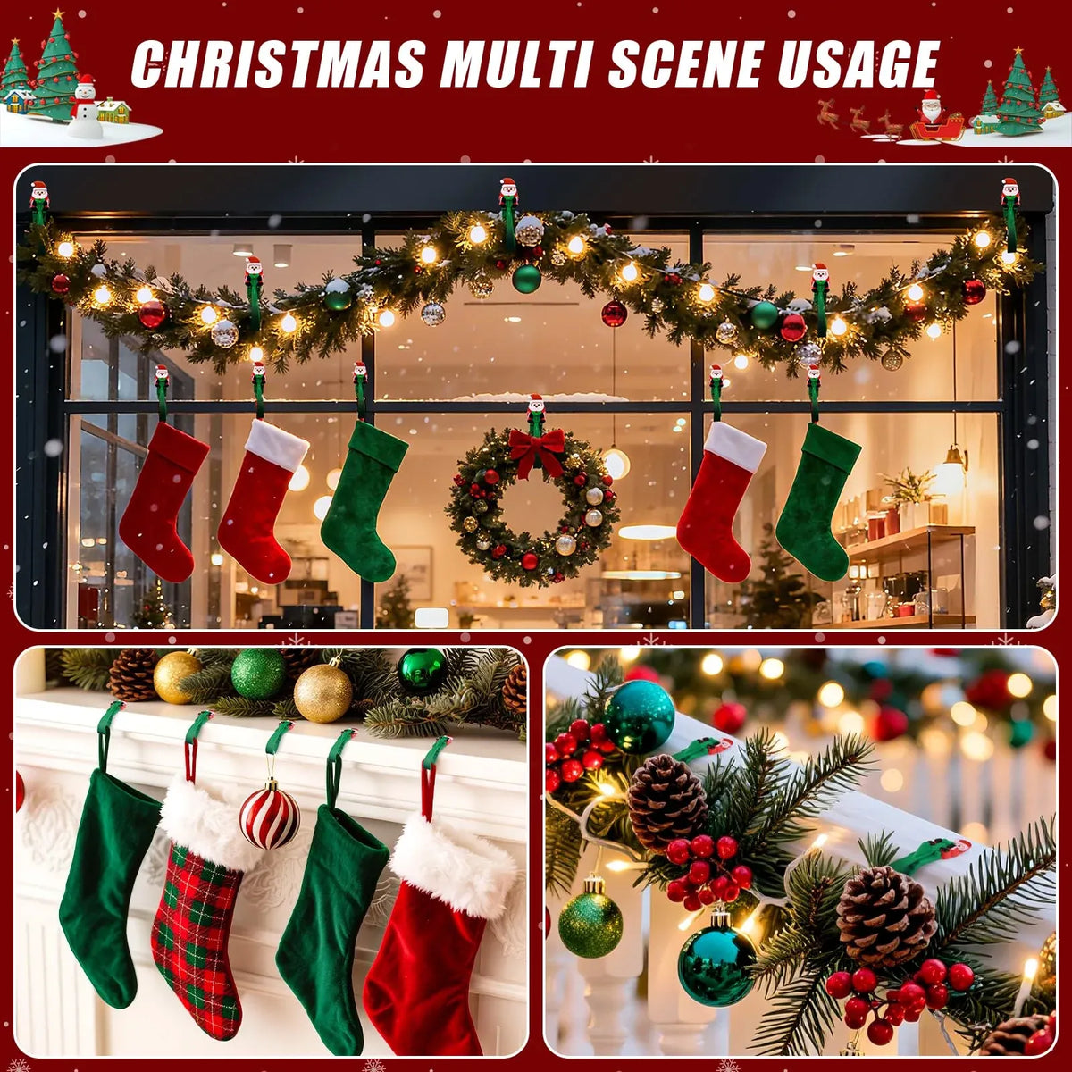 ⏳ Last Day 49% OFF – 🎄No-Drill Christmas Garland Hangers | 12 Santa Adhesive Hooks Holding Up To 5 lbs For Stockings, Wreaths & Holiday Decorations🎅 🎅