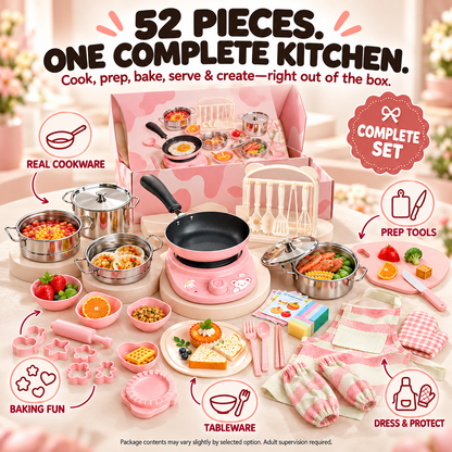 48-Piece Kids’ Mini Real-Cooking Kitchen Set with Electric Stove & Cookware