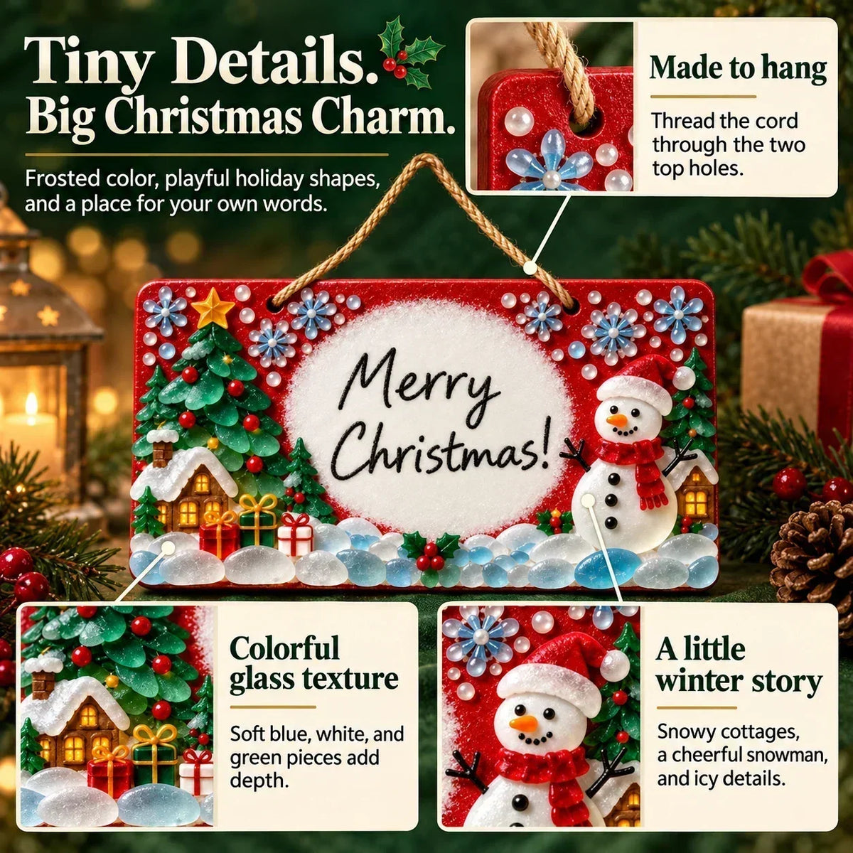 ⏳ Last Day 46% OFF – 🎄 Beginner-Friendly DIY Sea Glass Christmas Hanging Sign Kit | 8 Festive Designs with Handwritten Personalization ✍️