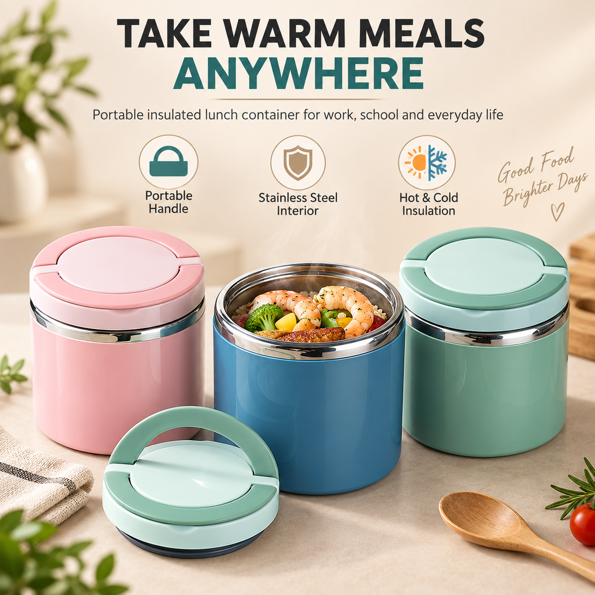 🍱 Insulated Stainless Steel Lunch Container – Leak-Resistant Food Jar with Carry Handle ✨