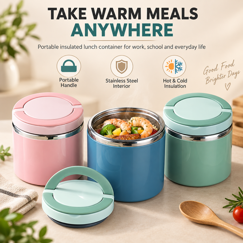 🍱 Insulated Stainless Steel Lunch Container – Leak-Resistant Food Jar with Carry Handle ✨