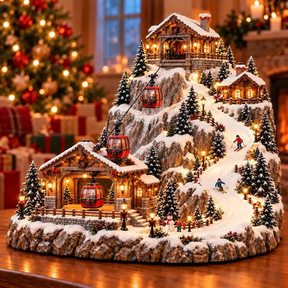 🎄🚠 Animated Christmas Mountain Cable Car & Ski Village Scene ⛷️