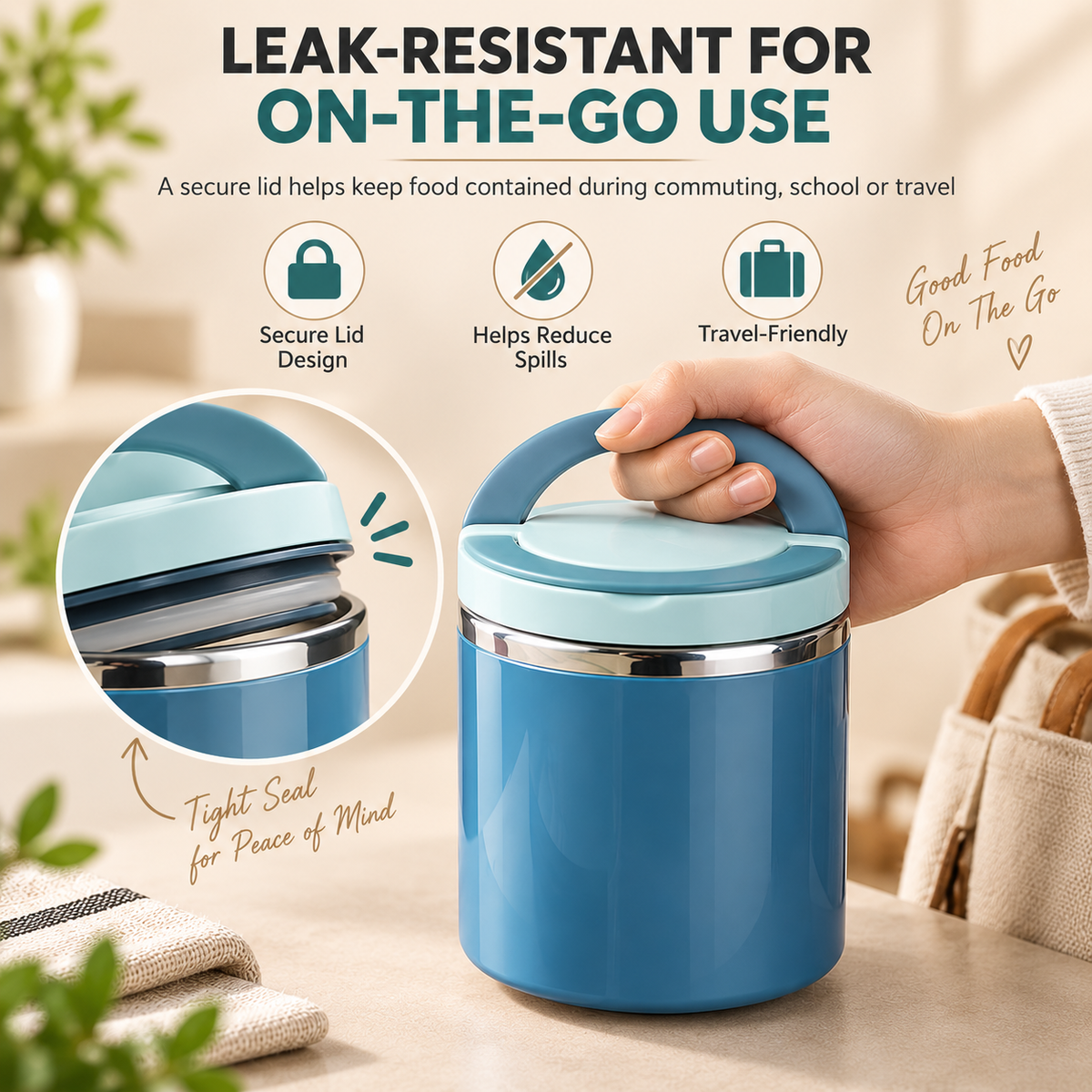 🍱 Insulated Stainless Steel Lunch Container – Leak-Resistant Food Jar with Carry Handle ✨