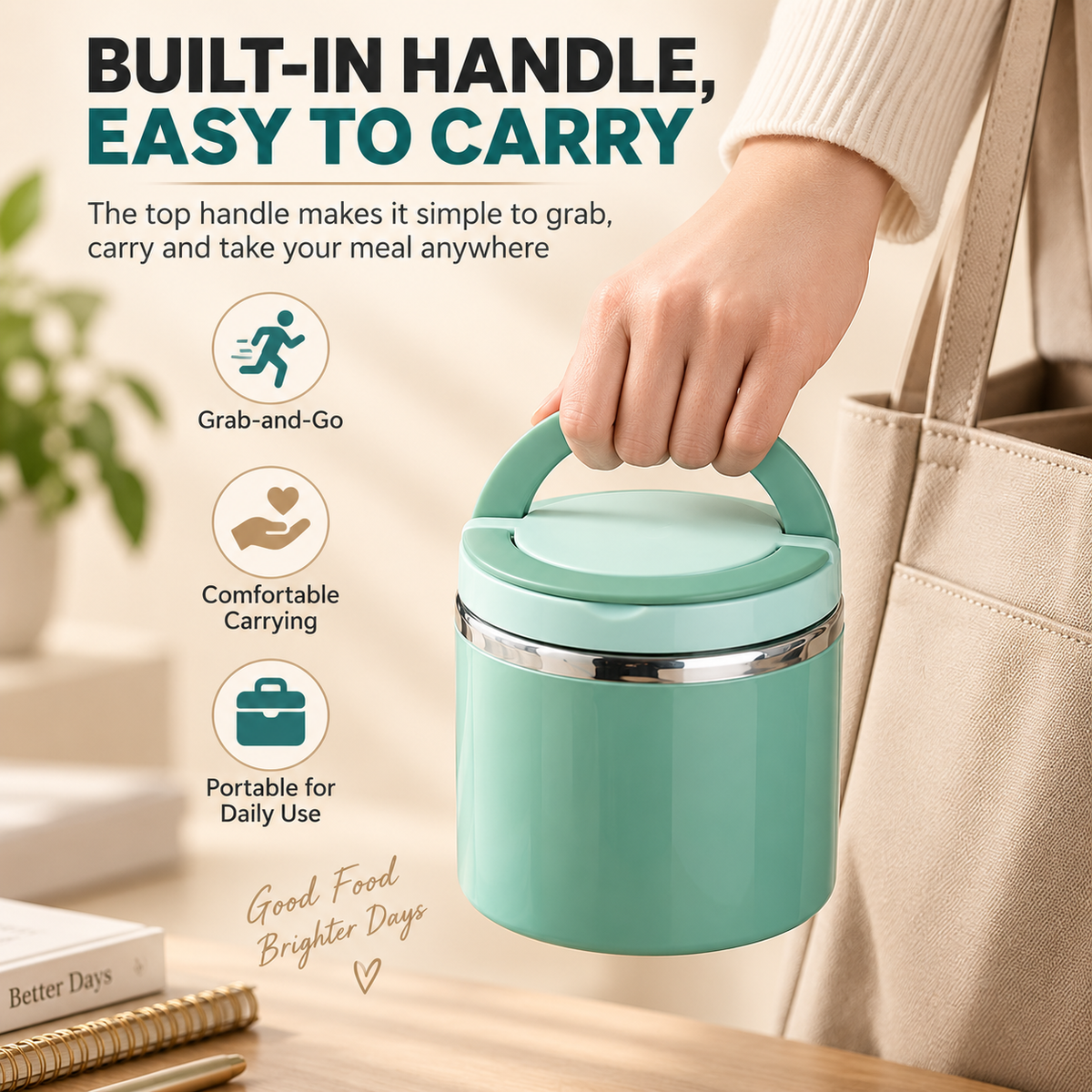 🍱 Insulated Stainless Steel Lunch Container – Leak-Resistant Food Jar with Carry Handle ✨
