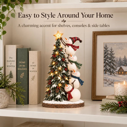 Snowmen Topping the Christmas Tree – Lighted Christmas Figurine