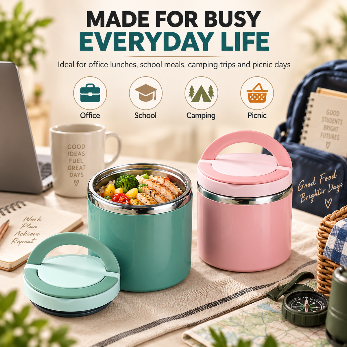 🍱 Insulated Stainless Steel Lunch Container – Leak-Resistant Food Jar with Carry Handle ✨