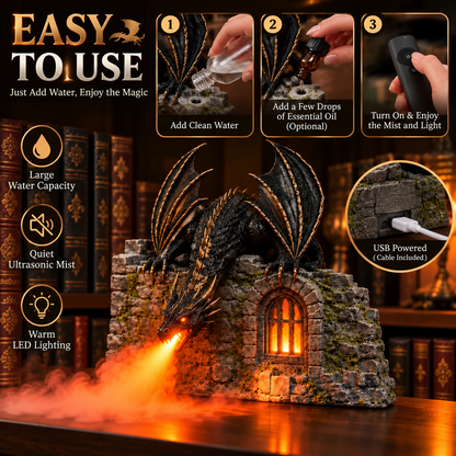 🐉 Drachen-Luftbefeuchter mit Flammeneffekt – Fantasy-Zauber für Ihre Leseecke