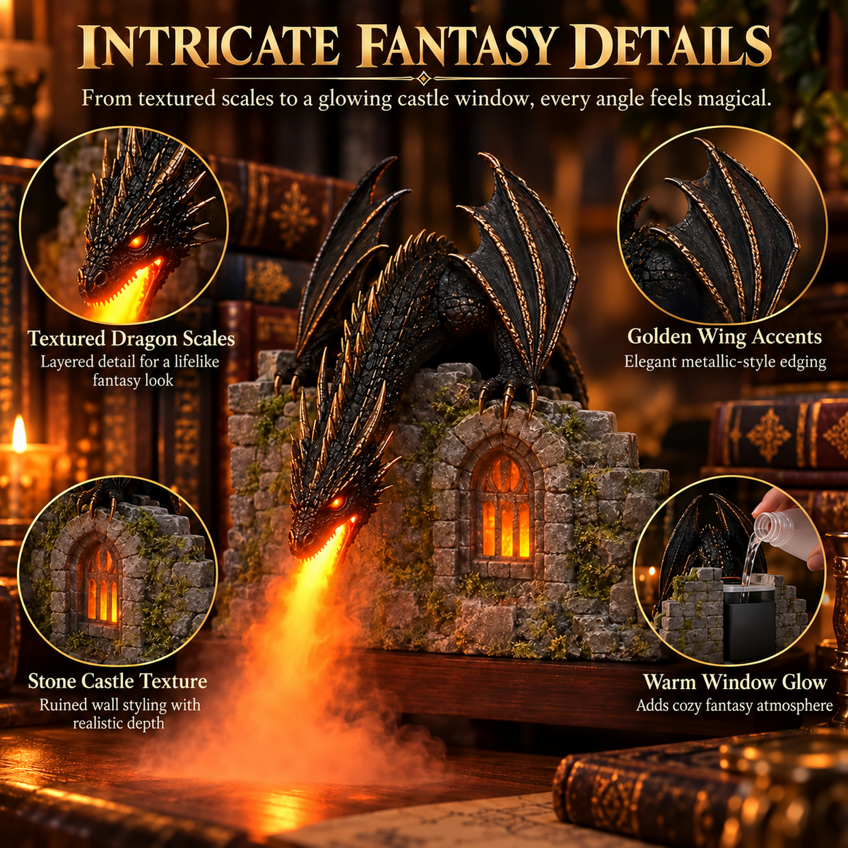 🌪️🐉HOT SALE🔥-Drachen-Luftbefeuchter mit Flammeneffekt – Fantasy-Zauber für Ihre Leseecke✨