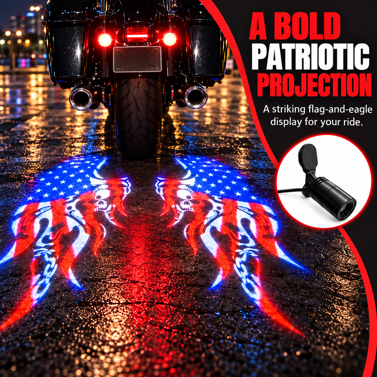 🏍️Patriotic Eagle Motorcycle Ground Projection Lamp US