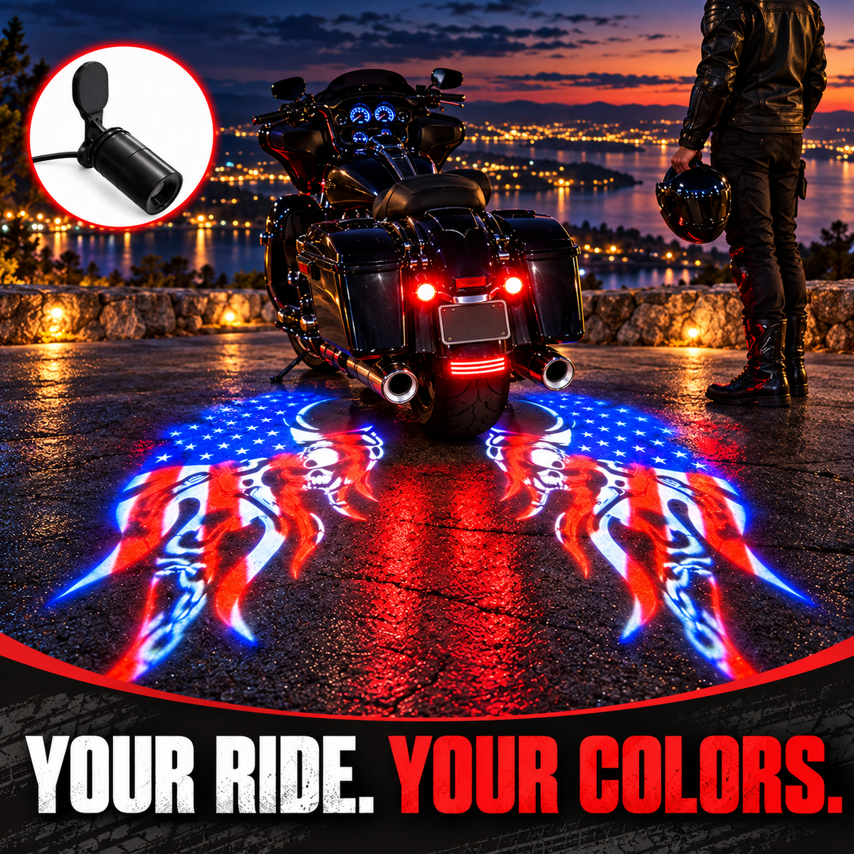 🏍️Patriotic Eagle Motorcycle Ground Projection Lamp US