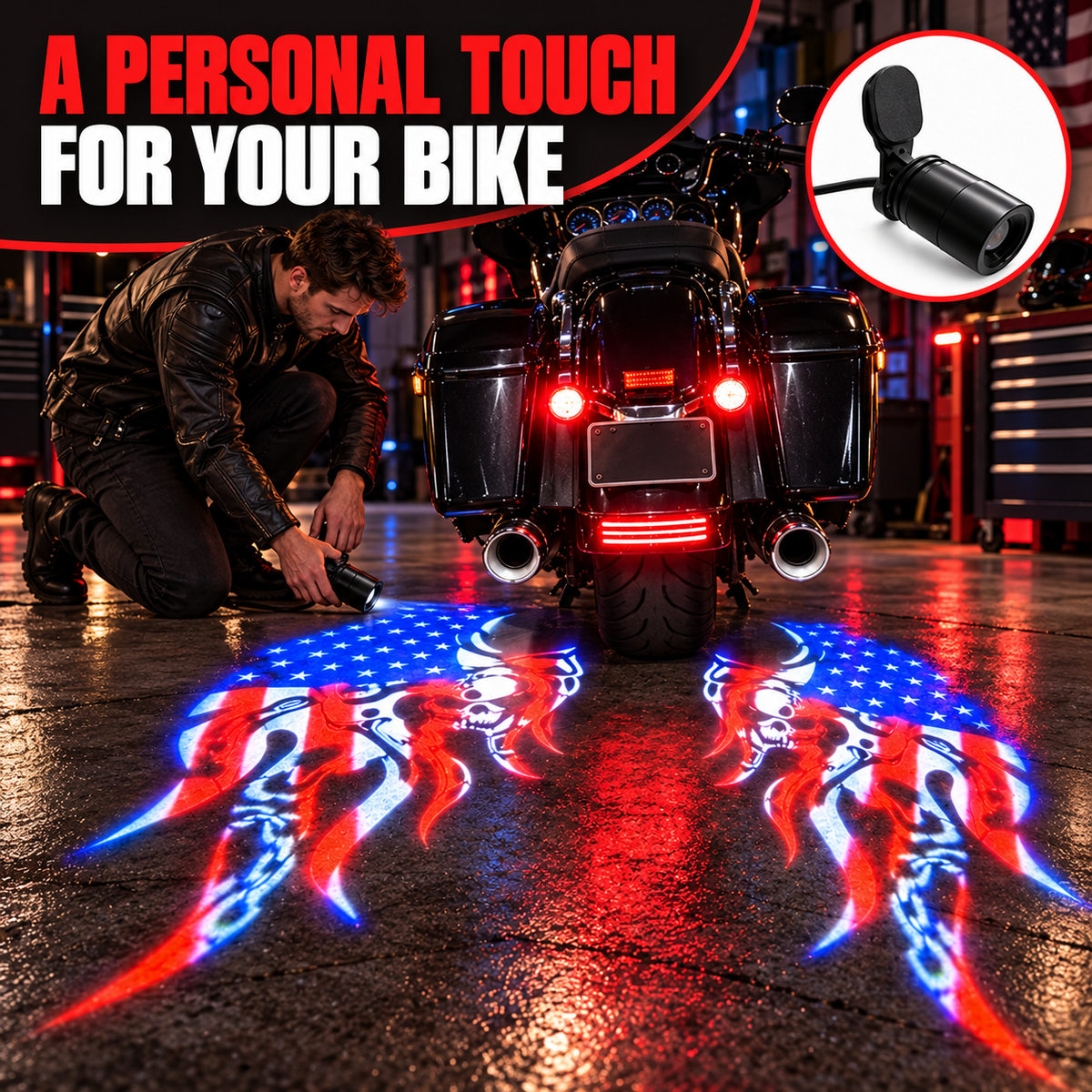 🏍️Patriotic Eagle Motorcycle Ground Projection Lamp US