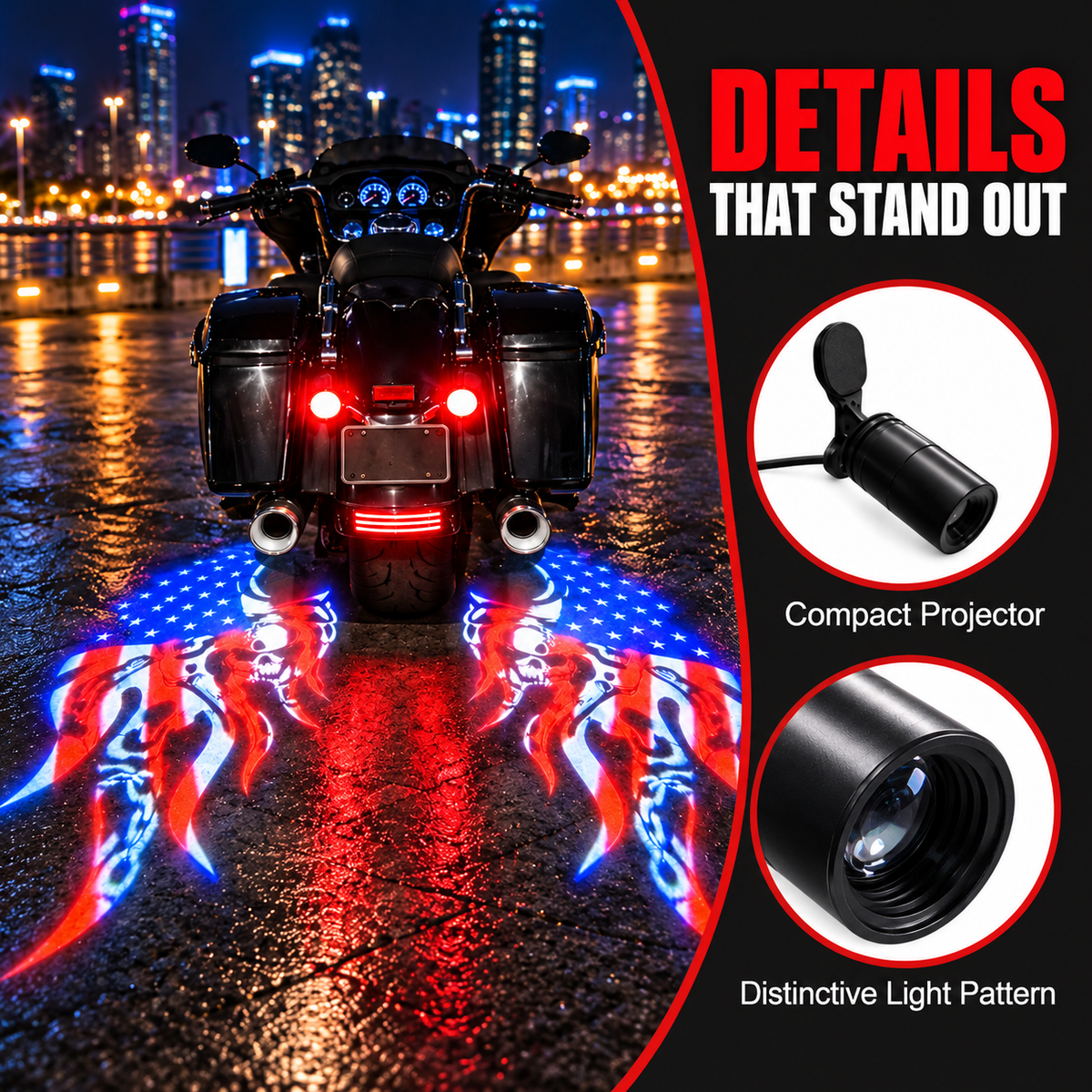 🏍️Patriotic Eagle Motorcycle Ground Projection Lamp US