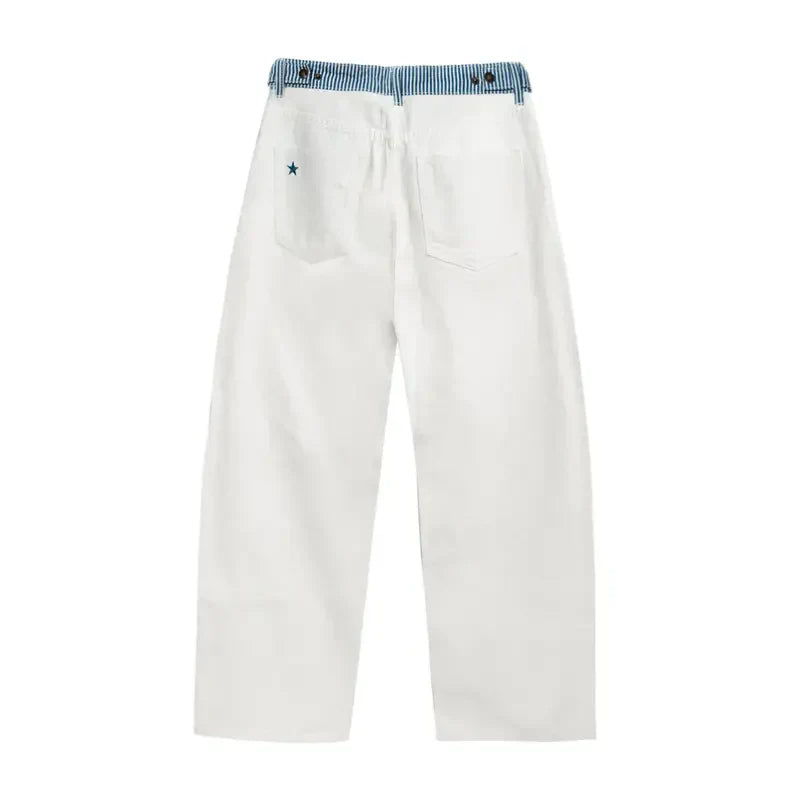 Adjustable Low-Rise Loose Barrel Leg Jeans