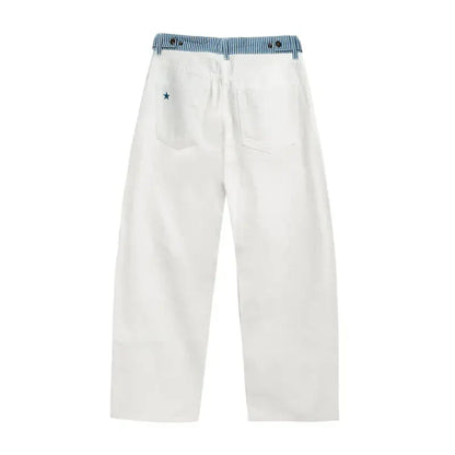Adjustable Low-Rise Loose Barrel Leg Jeans