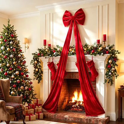 🎀🎄 6.5ft Giant Burgundy Velvet Christmas Bow – Festive Décor for Trees, Windows & Walls ✨✨