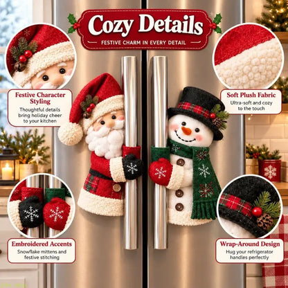 Plush Christmas Handle Huggers – Santa & Snowman Appliance Handle Covers for Festive Kitchen Decor