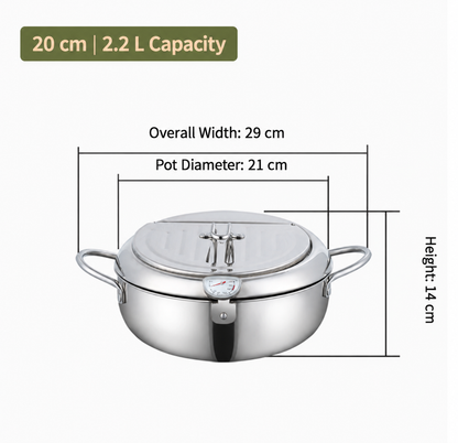 Stainless steel deep fryer pot with thermometer and basket