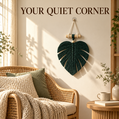 🌿🏡Handwoven Monstera Leaf Wall Hanging – Boho Macramé Decor with Wooden Bead & Dowel