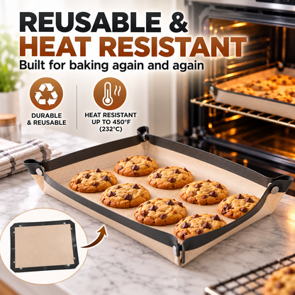 🍪 Snap-Up Reusable Baking Mat – Foldable Raised-Edge Oven Liner for Easy Cleanup ✨