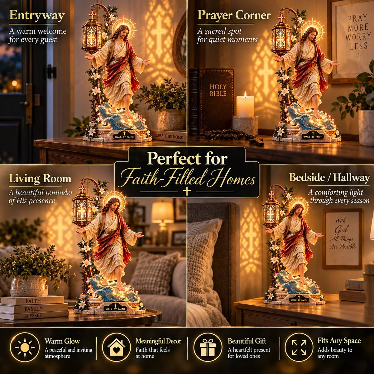 ✨✝️✨ Walk by Faith Jesus Reflection Light – Walking on Water Christian Decor🎁
