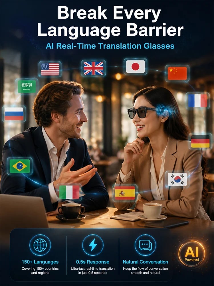 🔥Al Smart Glasses: 100%Offline Translation Zoom & Explore Smarter.