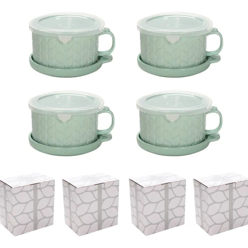🍲🍲Temp-tations Set of 4 Mug Meals with Lid-it Lids & Gift Boxes – 25-oz Oven-to-Table Mugs for Soup, Oatmeal, Pasta & Desserts