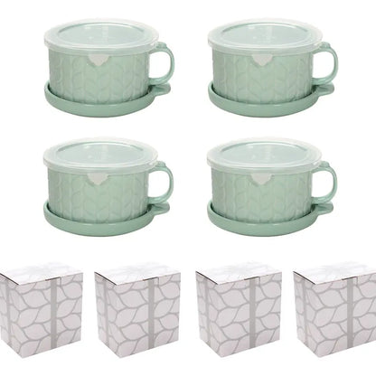 🍲🍲Temp-tations Set of 4 Mug Meals with Lid-it Lids & Gift Boxes – 25-oz Oven-to-Table Mugs for Soup, Oatmeal, Pasta & Desserts