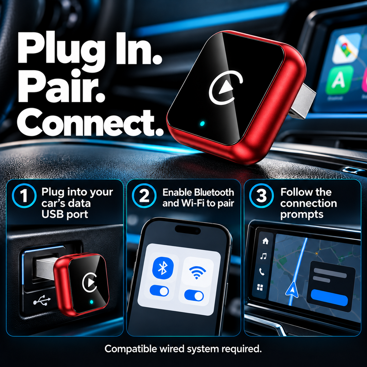 🚗📱 2027 Wireless CarPlay & Android Auto Adapter – Plug & Play USB Dongle ✨