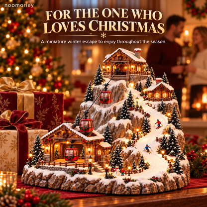 🎄🚠 Animated Christmas Mountain Cable Car & Ski Village Scene ⛷️