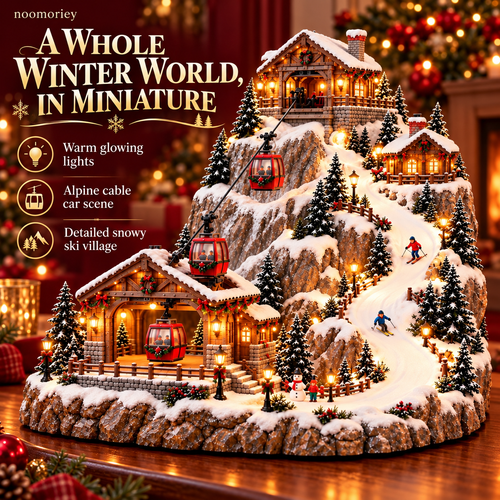 🎄🚠 Animated Christmas Mountain Cable Car & Ski Village Scene ⛷️