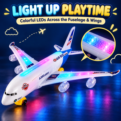 ✈️ Light-Up Airplane Toy – LED Lights, Takeoff Sounds & Bump-and-Go Action for Ages 4–8 🌟