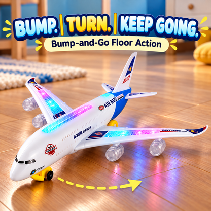 ✈️ Light-Up Airplane Toy – LED Lights, Takeoff Sounds & Bump-and-Go Action for Ages 4–8 🌟