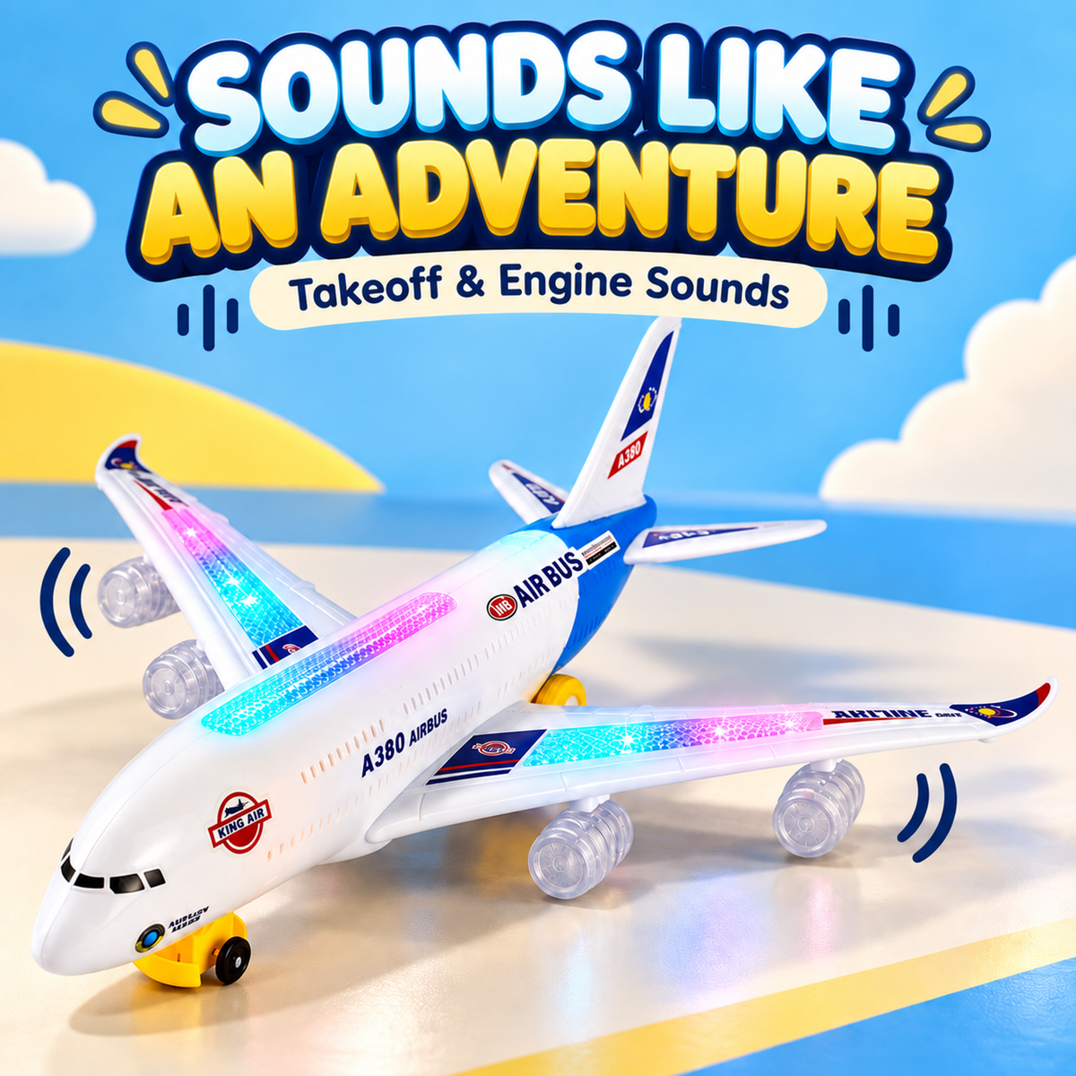 ✈️ Light-Up Airplane Toy – LED Lights, Takeoff Sounds & Bump-and-Go Action for Ages 4–8 🌟